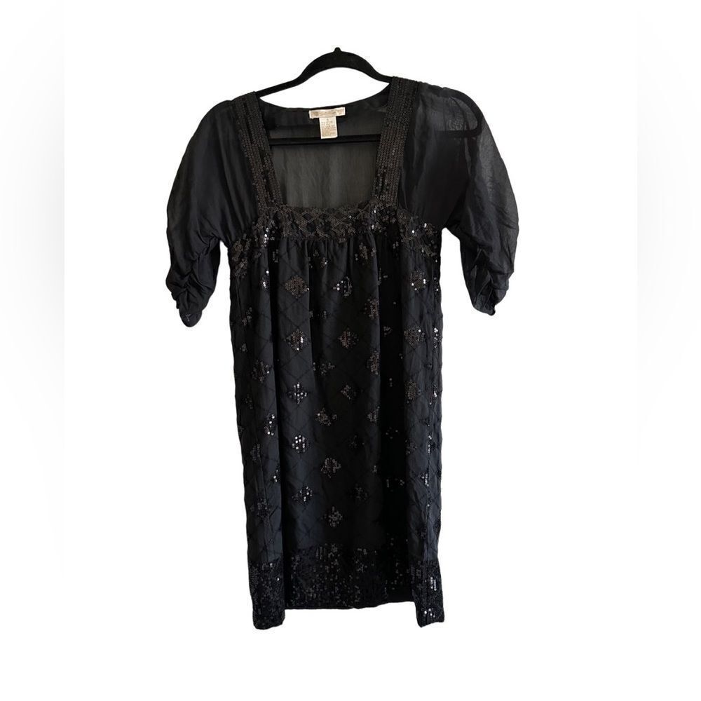 Gold Hawk Black Cotton Silk Black Mini Sequin Cocktail Evening Party Dress S